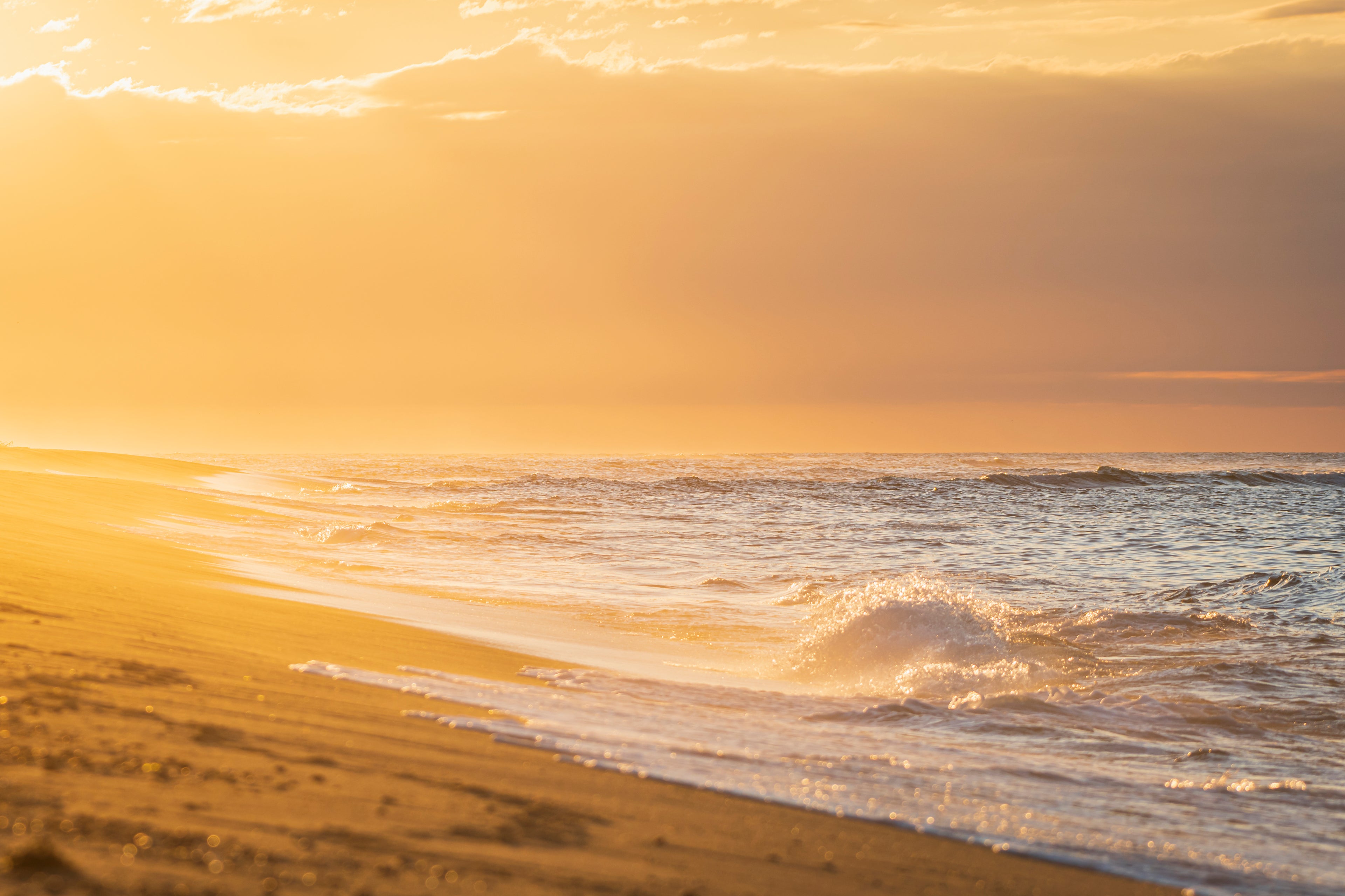 Golden sunset over the beach — representing natural glow and daily wellness